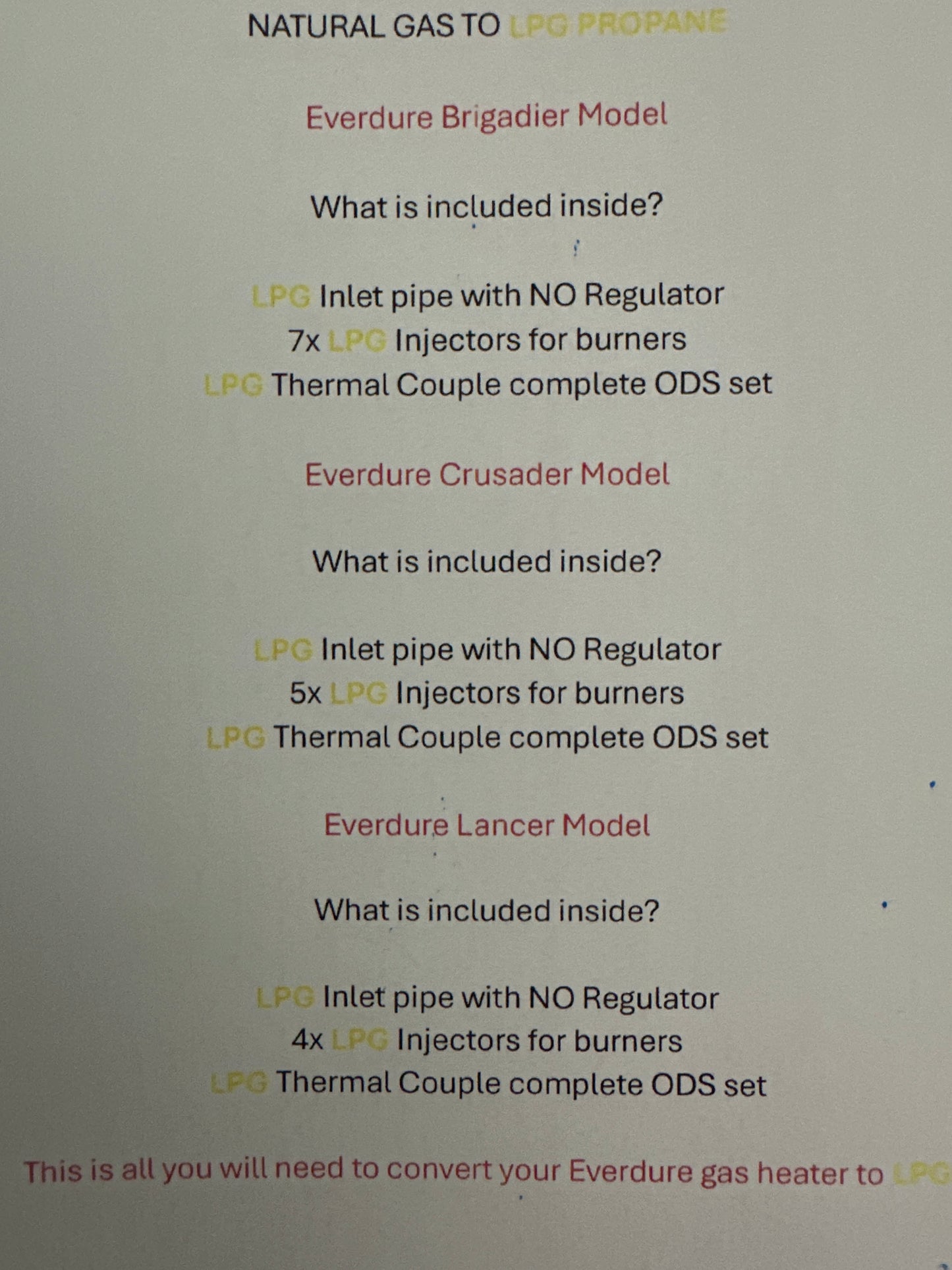 Everdure Brigadier 7 Burner Conversion Kit Natural Gas or LPG Propane